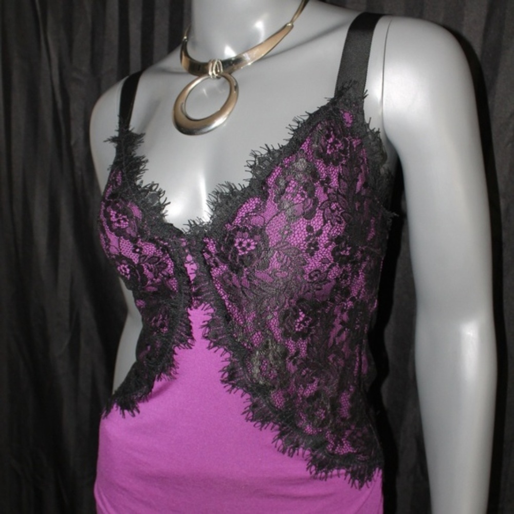 Moda International Purple Tank Top with Black Lace Overlay